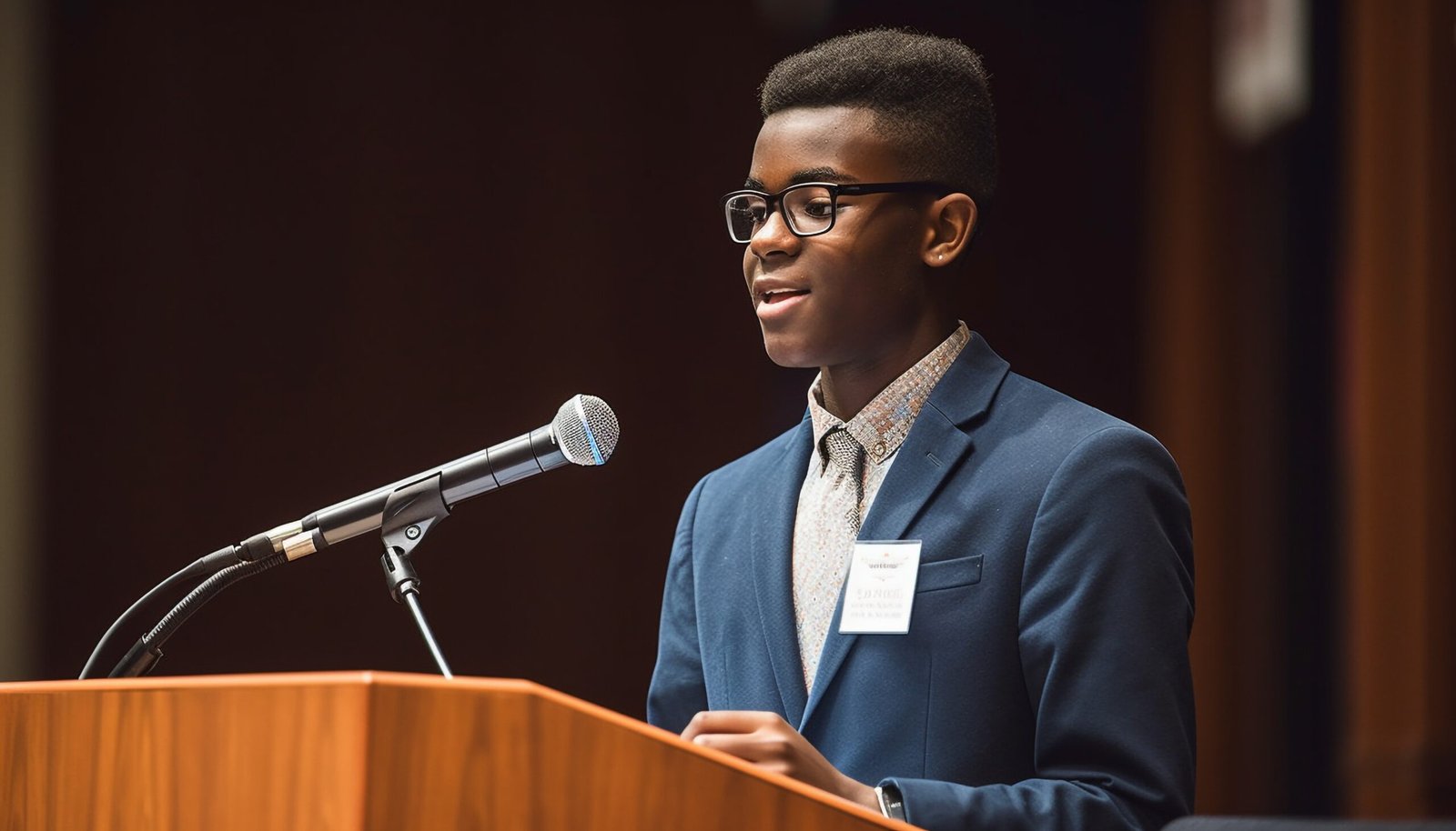 Professional African businessman holding a microphone presenting generated by artificial intelligence